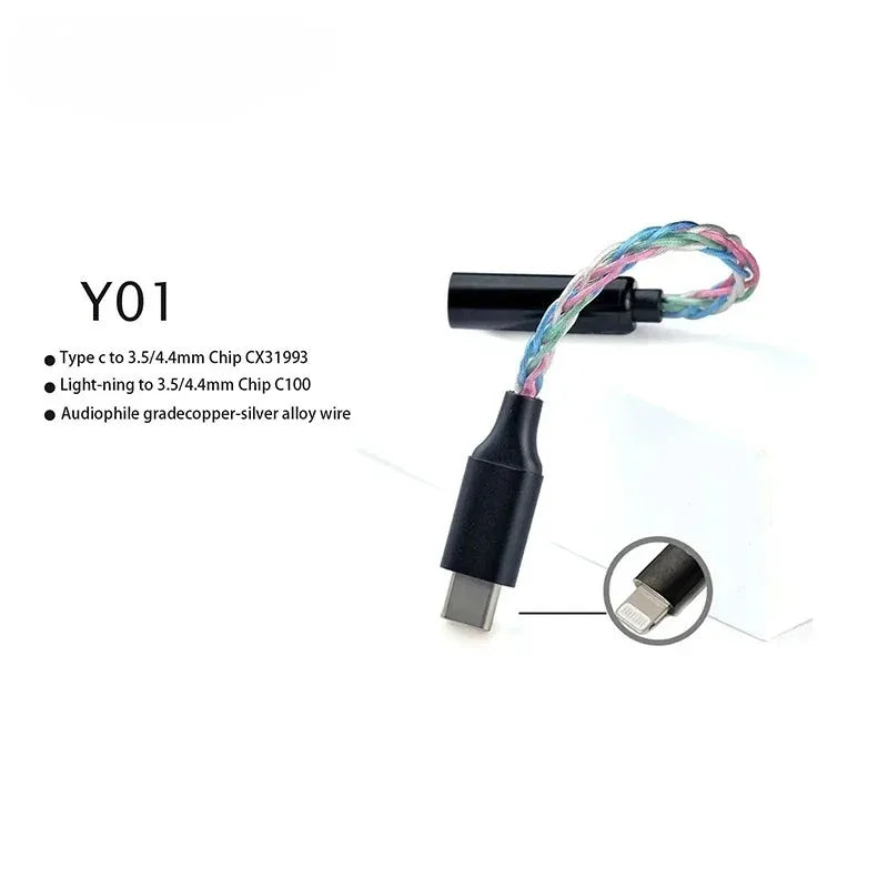 Y01 Type-C Lightning to 3.5/4.4mm HIFI Earphone Amplifie Digital Decoder Cable OTG DAC Chip CX31993 CX31988 C100 Adapter