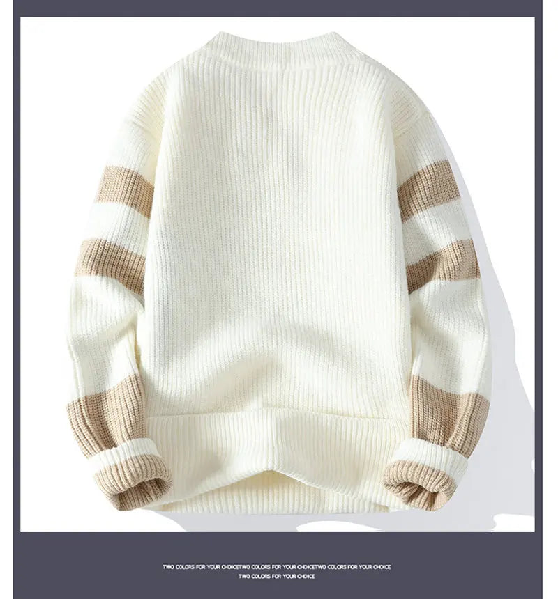 Winter Fashion Sweater Men Patchwork Casual Knit Pullovers Mens Thick Warm Harajuku Loose Knitted Sweaters O-Neck Streetwear Man