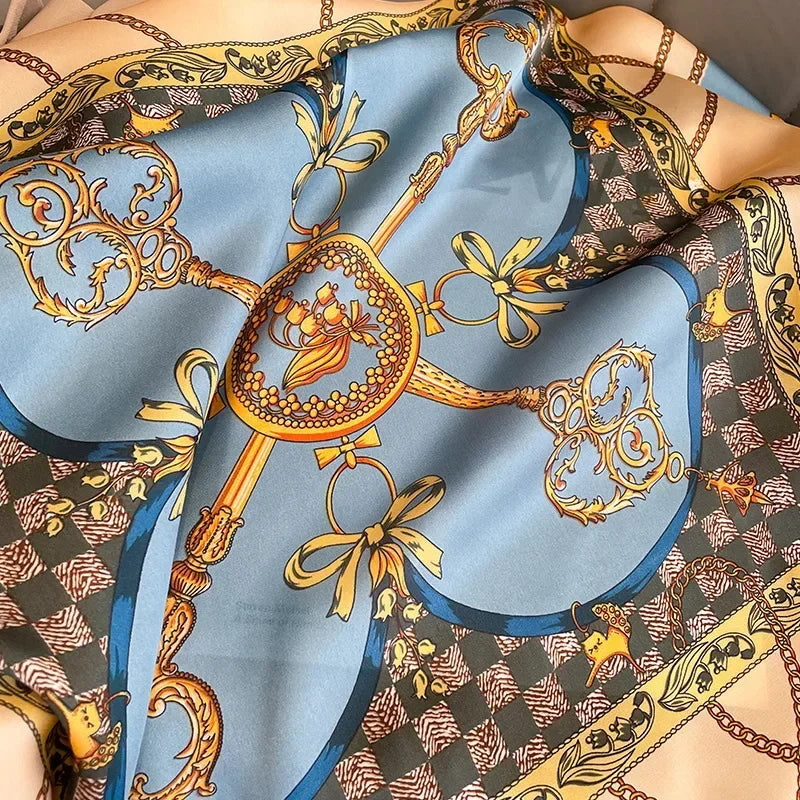 Luxury Brand Silk Square Plaid Scarf Women Satin Neck Hair Tie Band Soft Work Neckerchife 2021 NEW Hijab Head Female Foulard