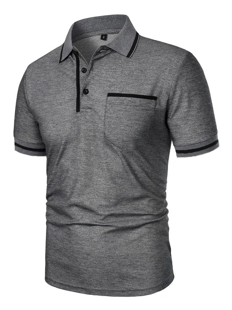 Fashionable men's casual solid-color short-sleeved top, men's lapel short-sleeved T-shirt, casual and fashionable solid-color sh
