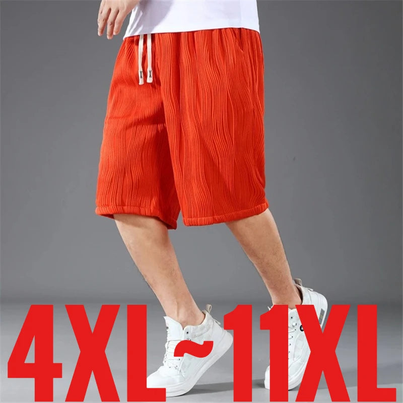 Extra Big Size Men Ice Silk Short Elastic Waist Casual Bermuda Male Summer Cool Icy Plus Large 11XL Loose Fit Stretch Breathable