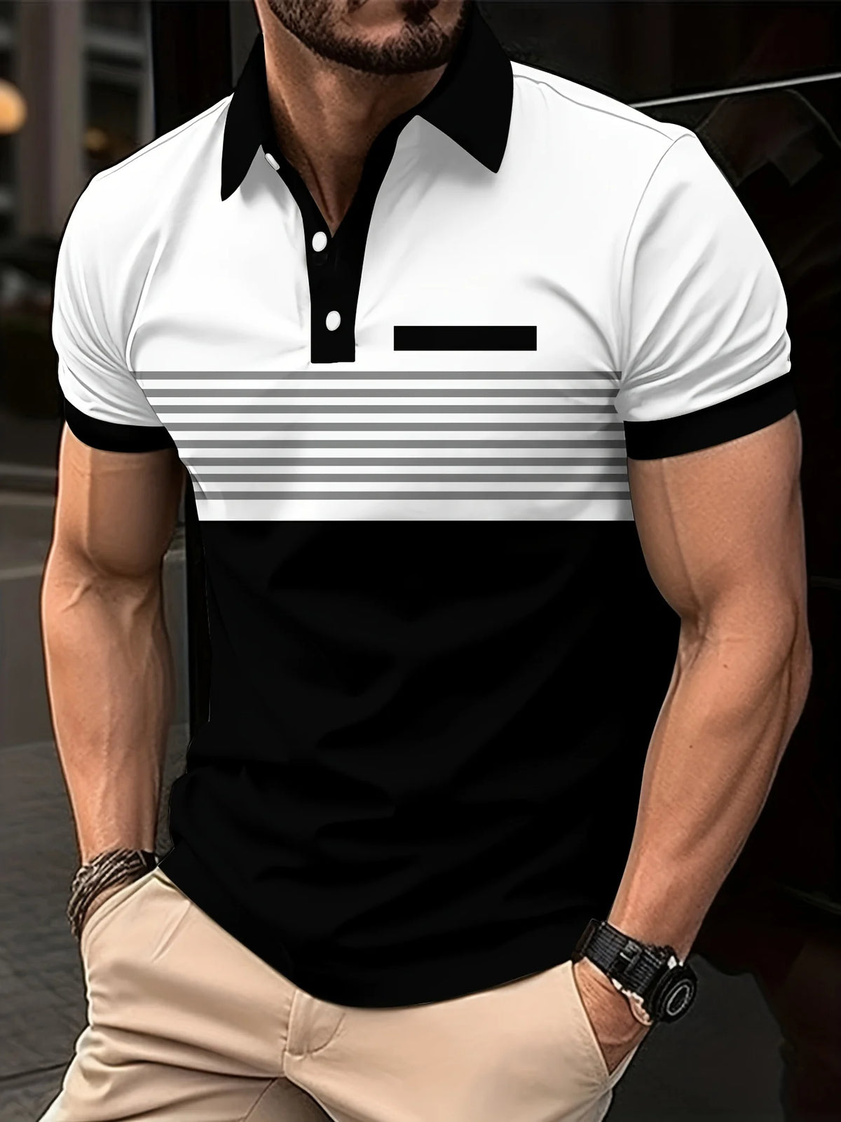 Summer T Shirts for Men 2024 Short Sleeve Men's Clothing Collar 3D Printing Plain Shirt Striped Polo Tees Fashion Pullover Tops