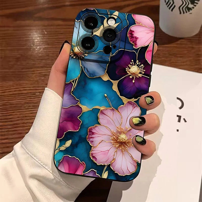 Vintage Floral Pattern Soft TPU Phone Case For IPhone 16 Pro Max 18 17 Air 16E 15 14 13 11 12 Mini XS X XR 7 8 Plus Matte Cover