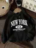 2026 New Unisex New York USA Letter Graphic Hoodie Vintage City Text Print Casual Streetwear Hooded Sweatshirt