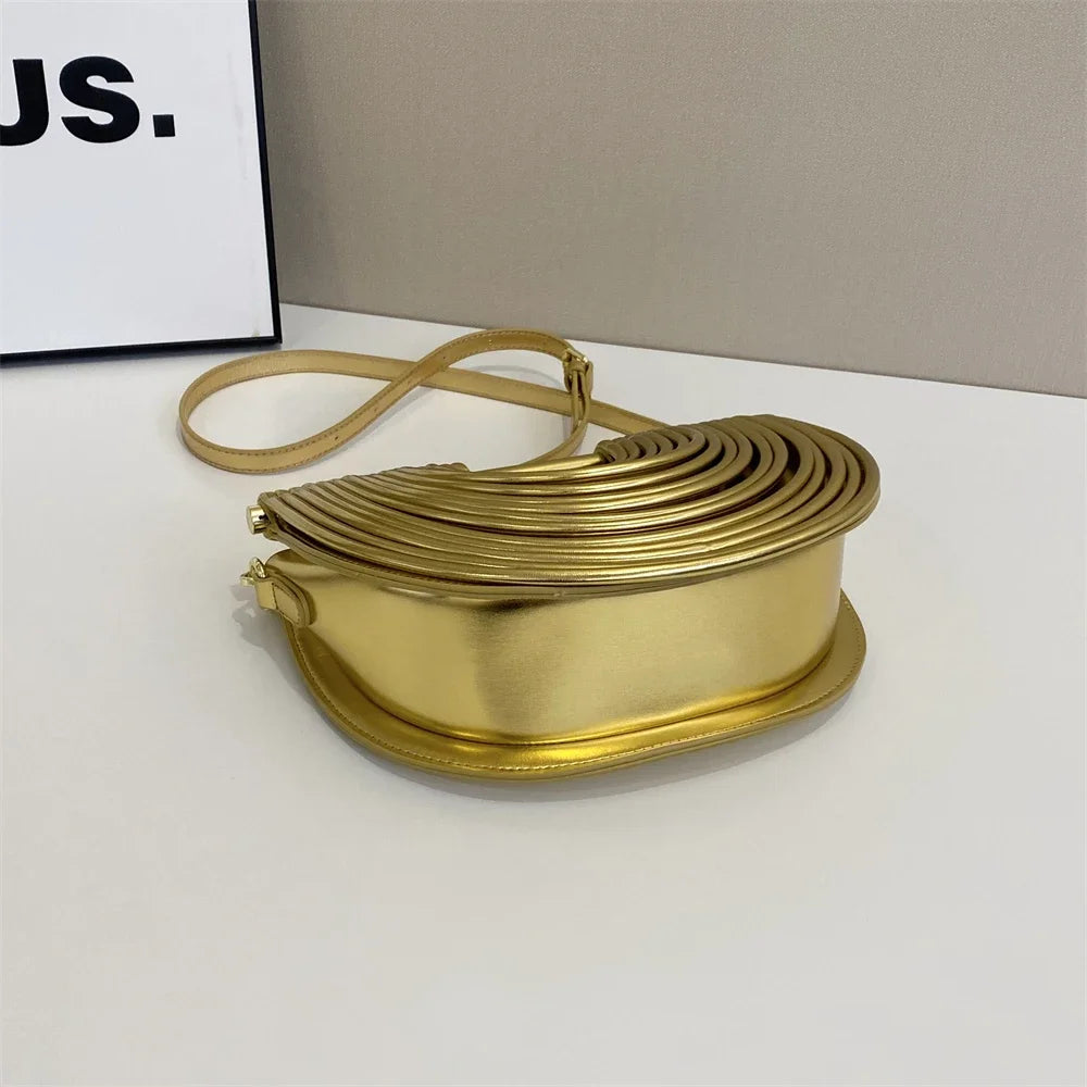 Luxury Evening Clutch Purses For Women 2026 Golden Noodle Half Moon Crossbody Bag Wedding Dinner Party Luxury Designer Handbags
