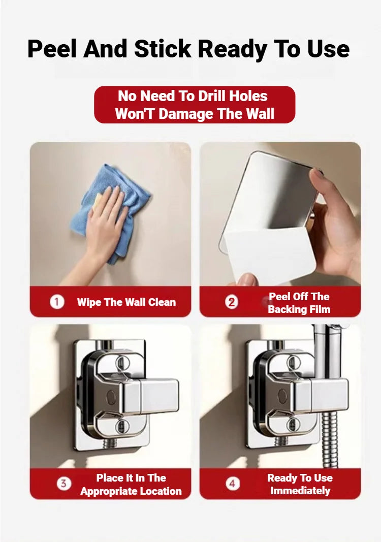 Self Adhesive Wall Mount Shower Head Holder Rotatable Adjustable Handheld Bracket Bathroom Accessory