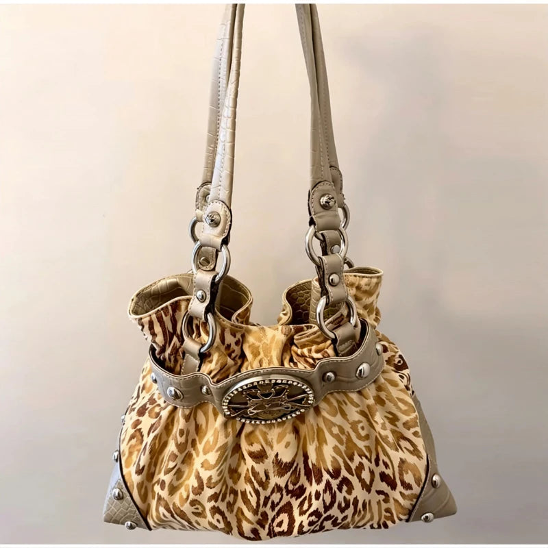 Luxury Women Rivet Handbag,Y2k Girls Metal Studded Underarm Shoulder Bag,Niche Belt Buckle Commuter Chic East-West Tote Bag