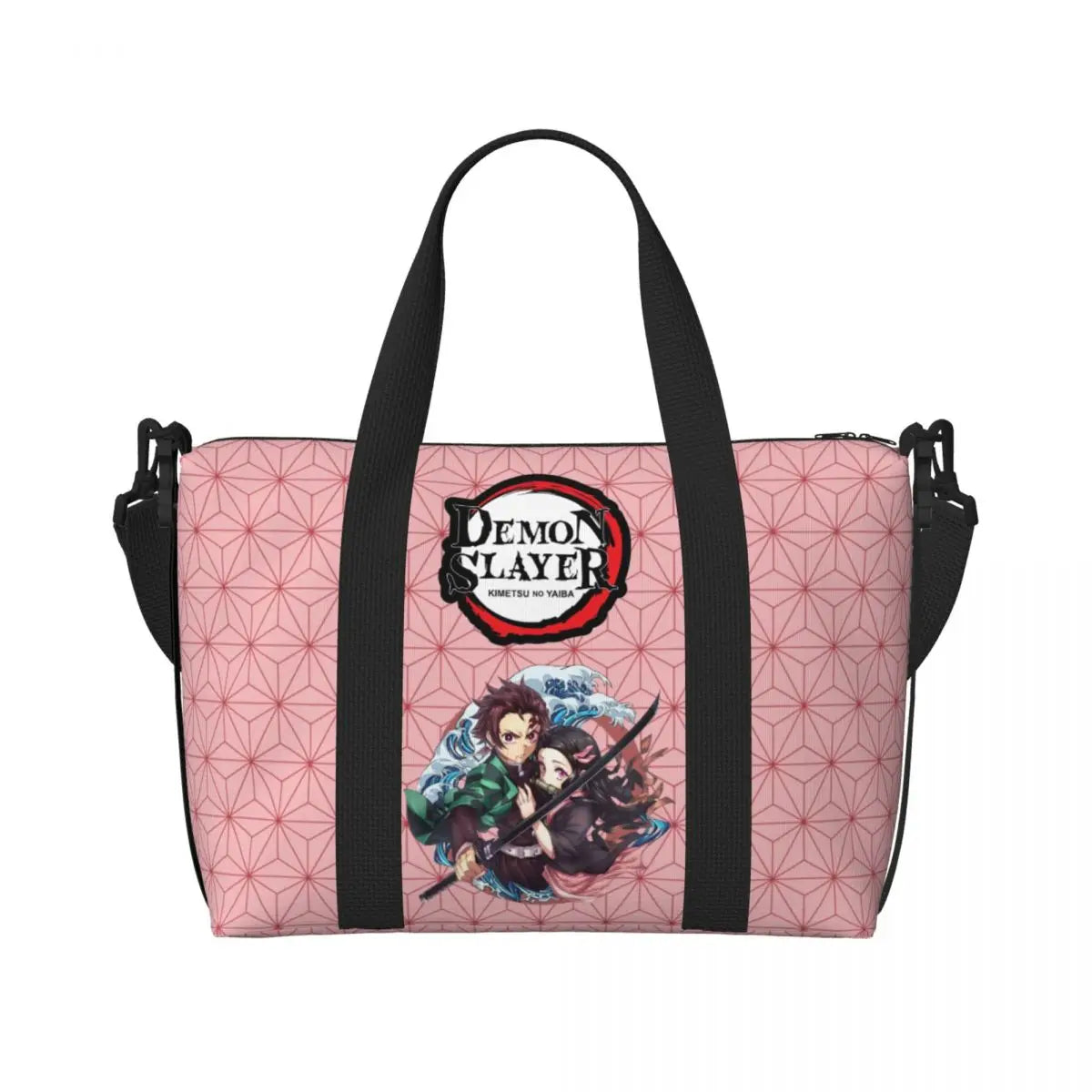 Custom Demons Slayers Anime Manga Beach Tote Bag for Women Tanjiro Kamado Nezuko Big Compartment Gym Beach Travel Bags