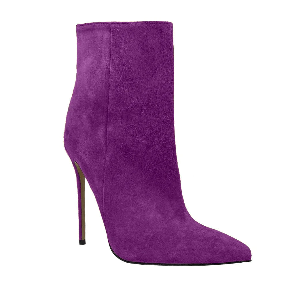 2025 Pointed High-heeled Short Boots Suede Fashion Runway Ladies Autumn and Winter 35-46 Plus Size Women Ankle Boots