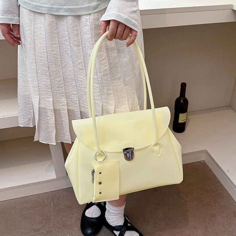Korean Style Flap Jelly Tote Bag Large Capacity Commuter Shoulder Bag Underarm Handbag Soft Candy Color Casual Daily Work Bag