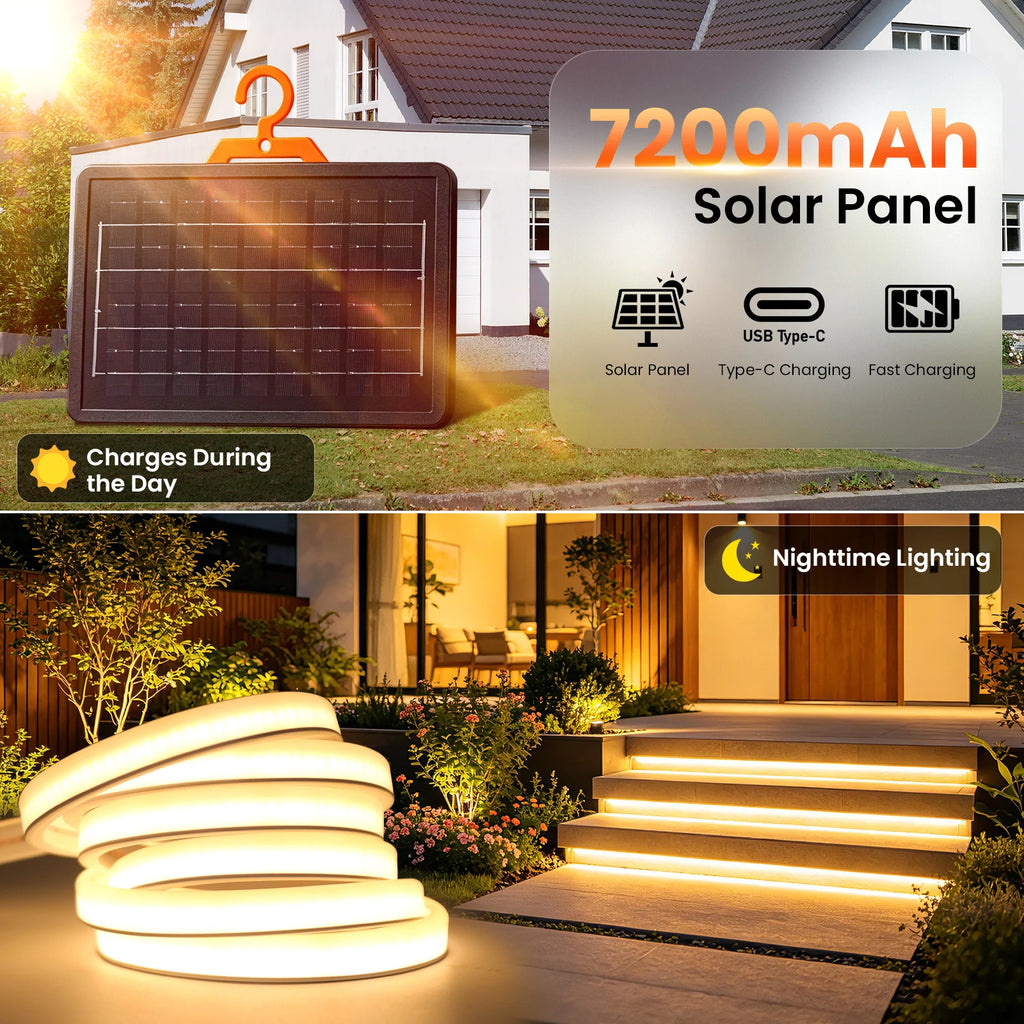 Waterproof Outdoor Solar COB LED Neon Light Strip 24V 320LEDs/m RA90 Linear Flexible Solar Lights for Yard Garden Decoration