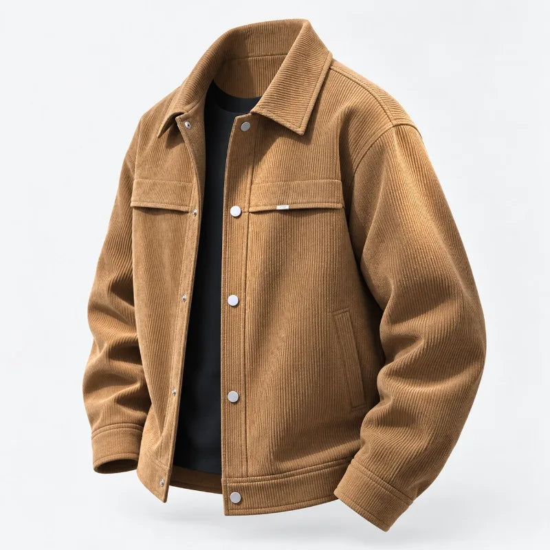 Men's Corduroy Overshirt Snap Button Front Dual Flap Chest Pockets Turn Down Collar Long Sleeve Regular Fit Casual Jacket