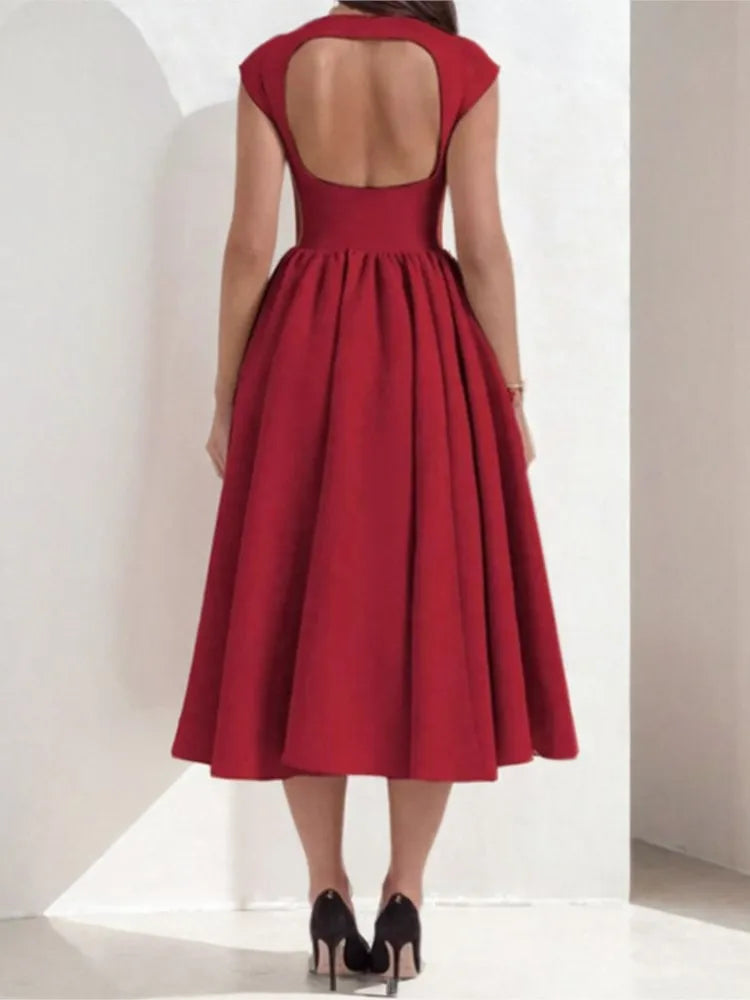 Summer French Pure Lust Fashion Dress Women's Temperament Elegant Solid Color Waist Slim High Waist Sleeveless Back Hollow Dress