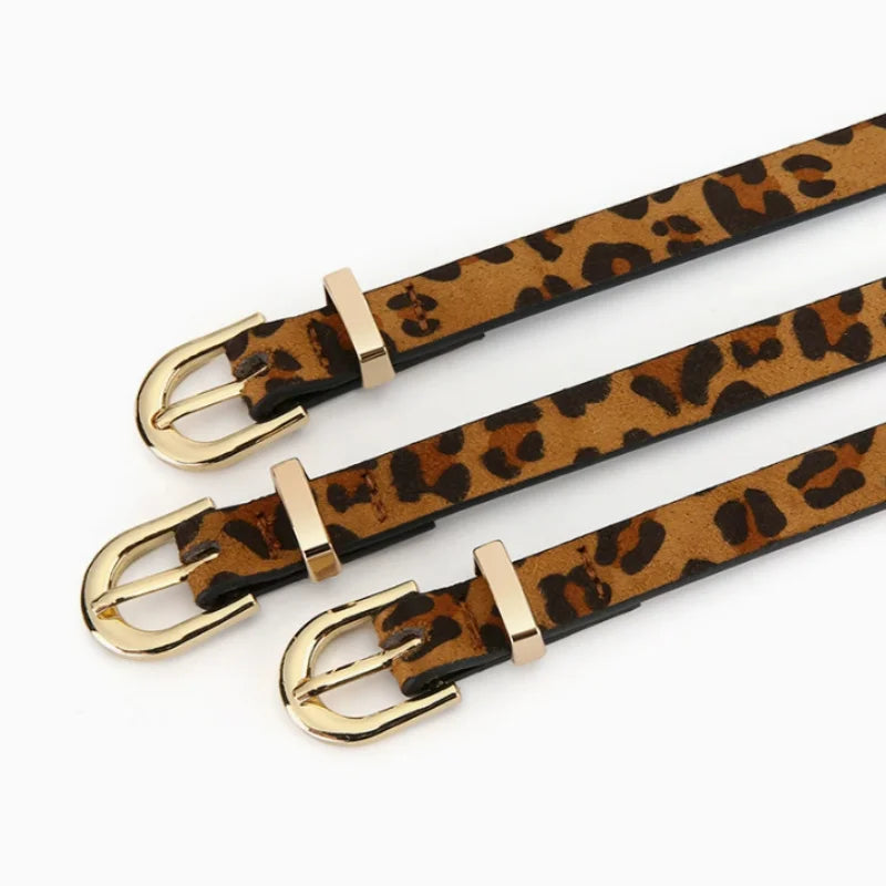 Retro Boho Style Leopard Print Thin PU Belt - Slim Fit Decorative Belt for Women Daily & Party