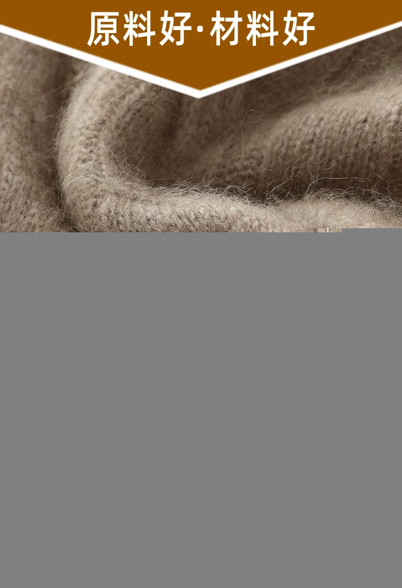 Men's Round Neck Pullover Sweater For Autumn Winter 100% Pure Mink Cashmere Knitted Sweater, Casual Long Sleeved Thick Warm Base