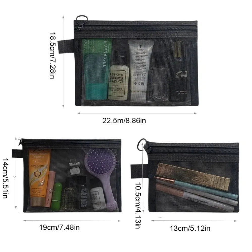 Large Capacity Mesh Cosmetic Bag Square Bag Zipper Bag Makeup Bag Lipstick Bag Organizer Case Storage Toiletry Bag Travel
