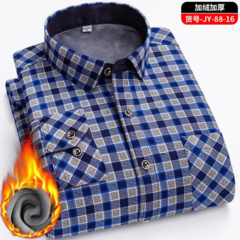 Men's Travel Casual Winter Double-Sided Fleece Warm Thickened Fleece Plaid Work Shirt Plus Size Extra Large Clothes Shirts
