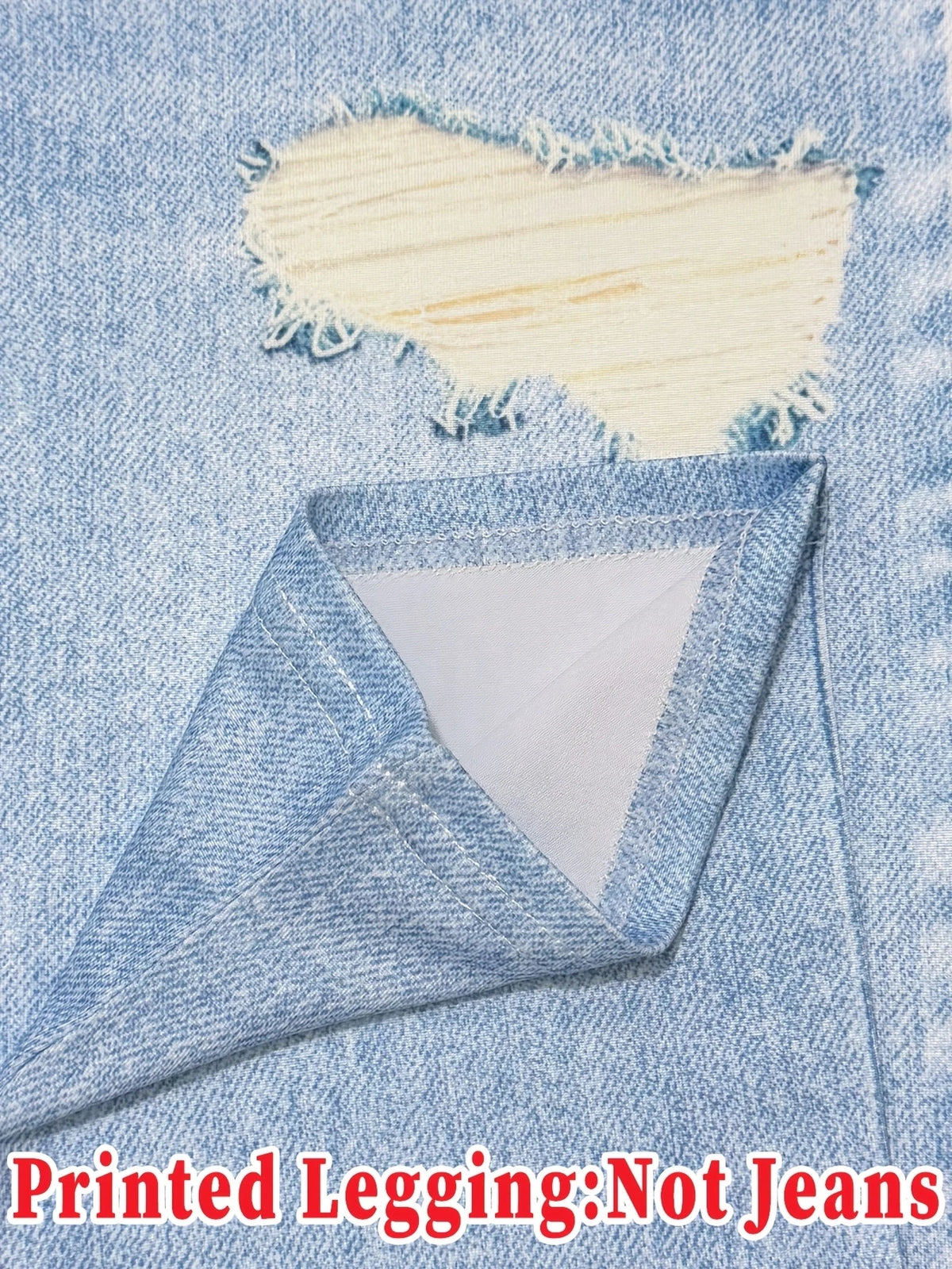Printed Leggings - Non-Denim Fabric, Full Faux Denim Printed Leggings, with Fake Pocket and Button Prints, High Elasticity, New