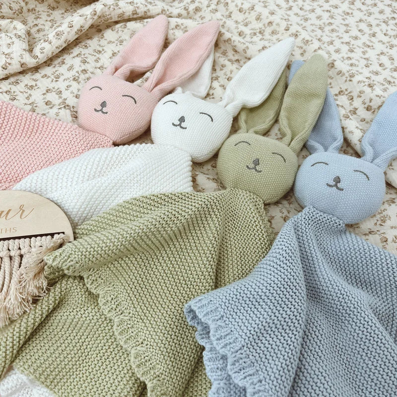 Cute Rabbit Knitting Baby Comfort Towel Comforter Blanket Soft Newborn Sleeping Dolls Kids Sleep Toy Soothe Appease Towel