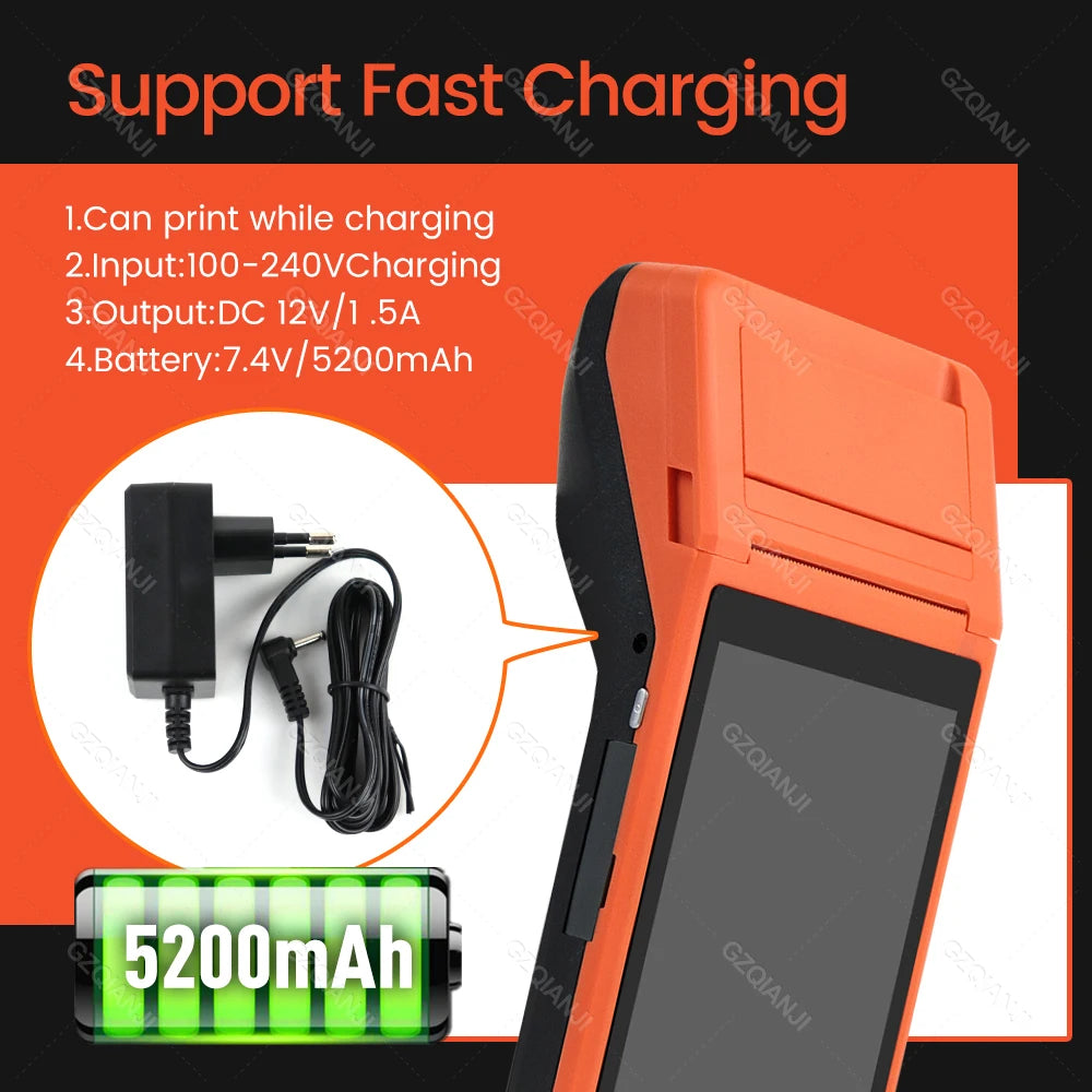 Handheld Android POS PDA Terminal 58mm Receipt Bill Thermal Printer All In One with NFC Camera 1D 2D Barcode Reader Optional