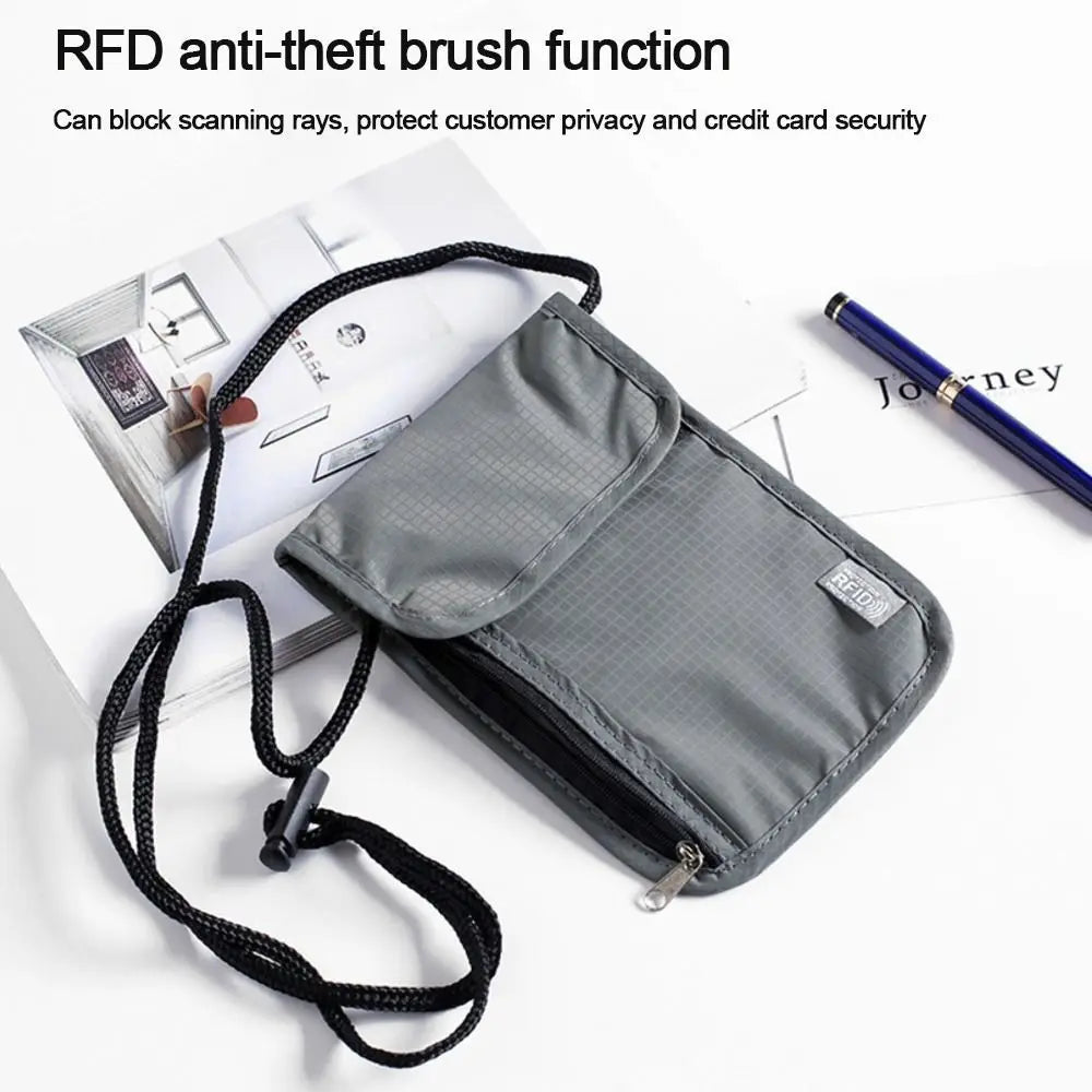 1 Pcs Waterproof RFID Nylon Storage Bag Travel Document Card Passport Bag Neck Wallet Money Document Card Passport Pouch