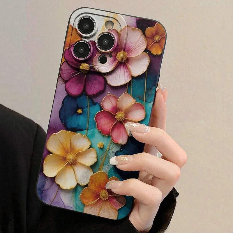 Vintage Floral Pattern Soft TPU Phone Case For IPhone 16 Pro Max 18 17 Air 16E 15 14 13 11 12 Mini XS X XR 7 8 Plus Matte Cover