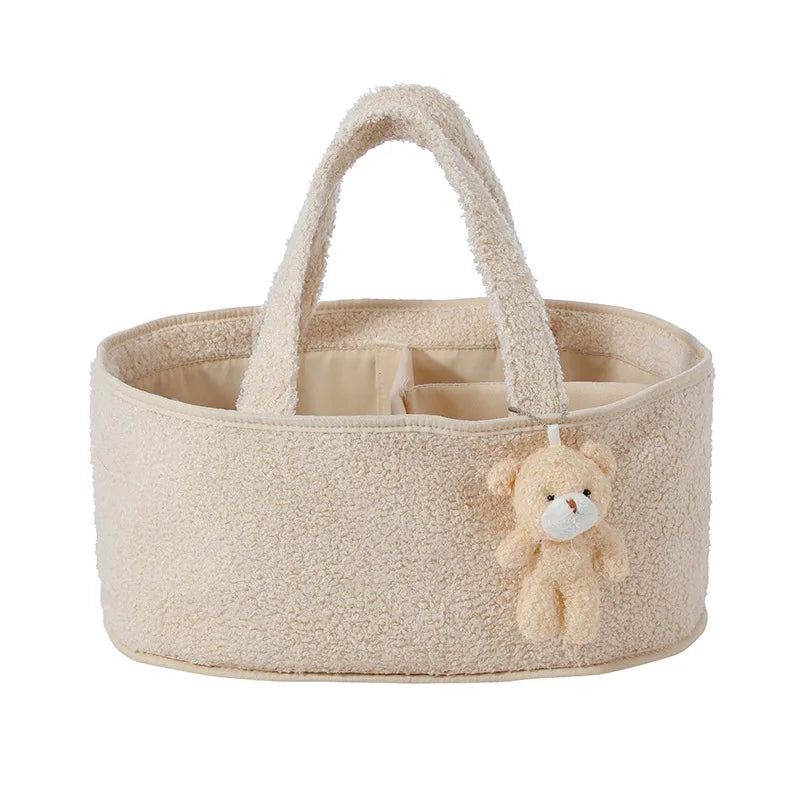 Customized Name Baby Diaper Bags Storage Basket with Bear Pendant Nursery Organizer Basket Storage for Baby Stuff Mom Nappy Bag