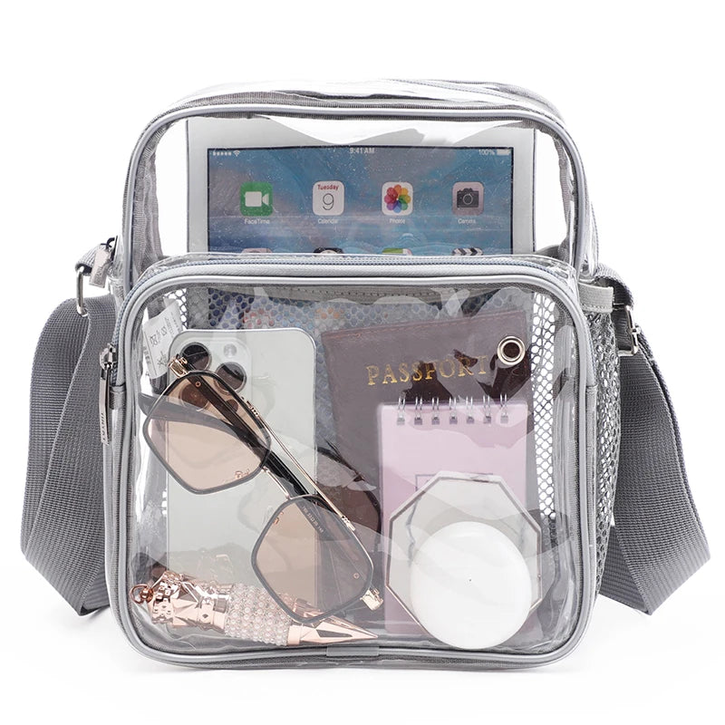 TINYAT Women Lightweight Mesh Strap Transparent PVC Bags Put Lost Headphone Jack Umbrella Cell Phone 9.7 inch iPad For Concerts
