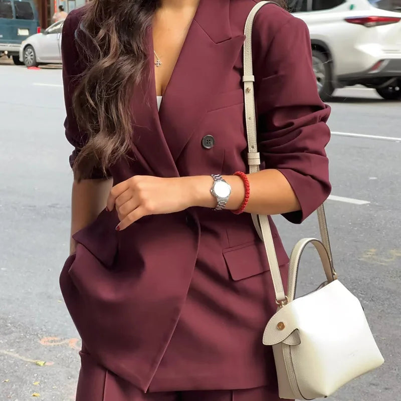 HXAO Women's Blazer Office Wear Women Burgundy Blazers Outerwears Autumn Women's Suit Jacket Red Long Sleeve Coats Blazer Mujer