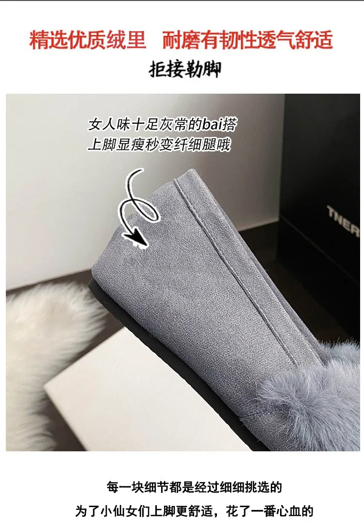 Luxury Glitter Rhinestone Ladies Plush Flat Shoes Female Cozy Crystal Decorate Loafers Winter Warm Walking Driving Shoes Casual