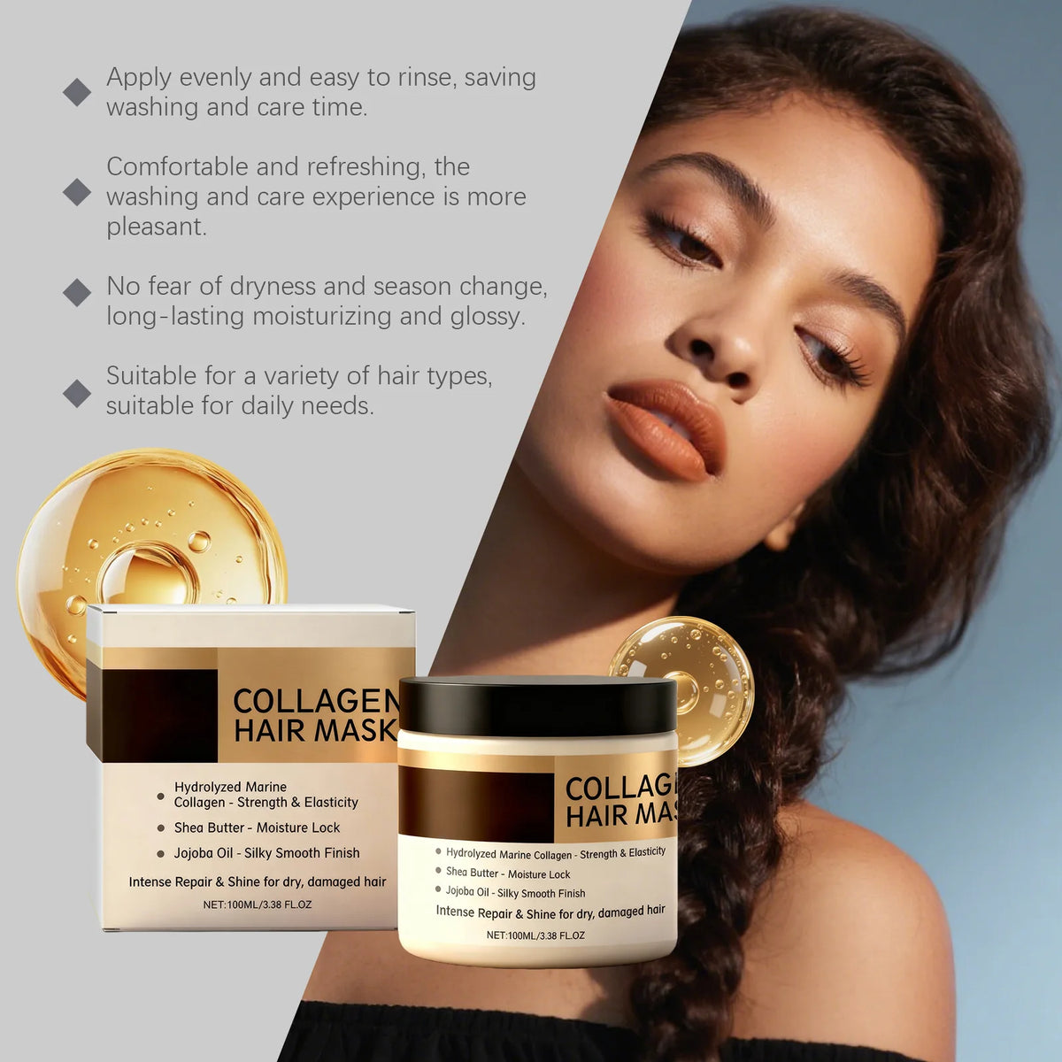 Collagen Hair Mask Gentle Moisturizing Oil Control Enhances Softness Strengthen Hair Roots Repair Damaged Revitalize Hair Care