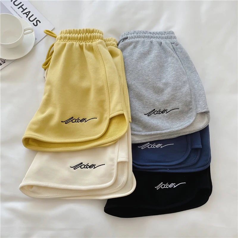 Embroidered Sports Shorts for Women Summer High Waist Wide Leg Shorts Fashion Solid Loose Casual Home Comfortable Shorts New