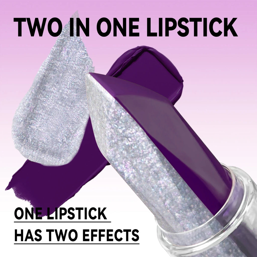 2 in 1 Glitter Lipstick, Gradient Shiny Lip Gloss, Long Wear Festival Lip Makeup for Halloween & Christmas