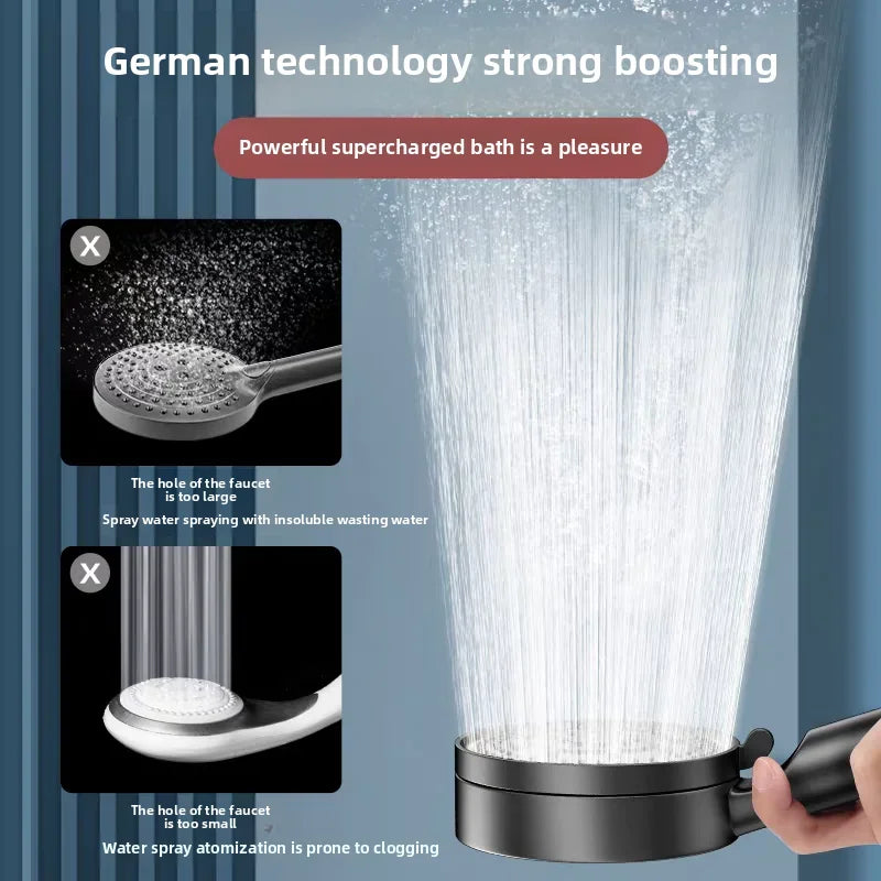 Black 5 Modes Shower Head Adjustable High Pressure Water Saving Shower Head Water Massage Shower Head Bathroom Accessories
