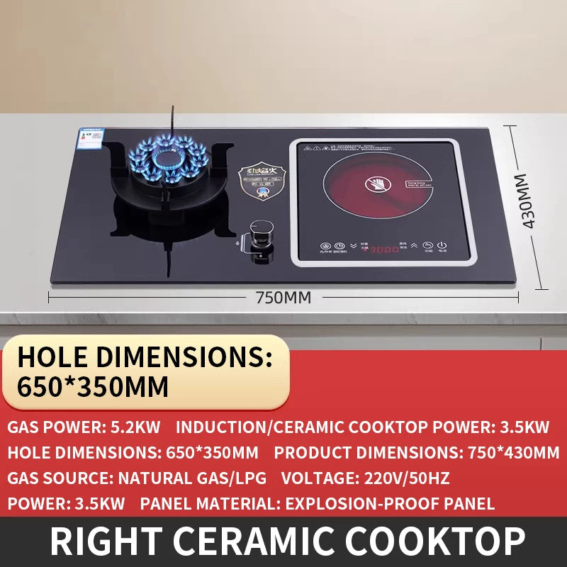 Gas Stove and Induction Cooktop Combo Built-in Cooktop Timer Energy Saving Kitchen High-Power Stove Split-Type Electric Ceramic