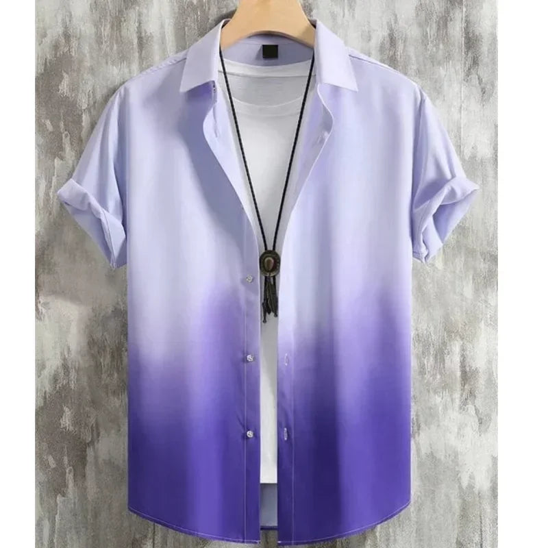 Beach Party Graphic Hawaiian Shirt For Men Color Gradient 3D Printed Aloha Shirts Summer Loose Lapel Tops Short Sleeve Blouse