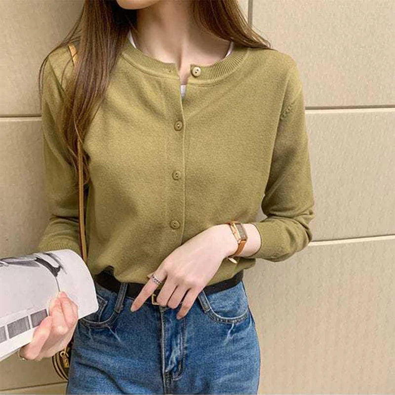 Rimocy Knitted Cardigan Jacket Women 2025 Spring Autumn Round Neck Casual Cardigans Woman Solid Color Slim Korean Jumpers Female