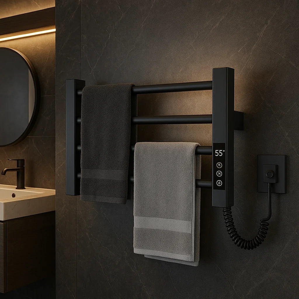 Single Towel Warmer Wall Rack 304 Stainless Steel Heated Towel Machine Black for Barber Hotel