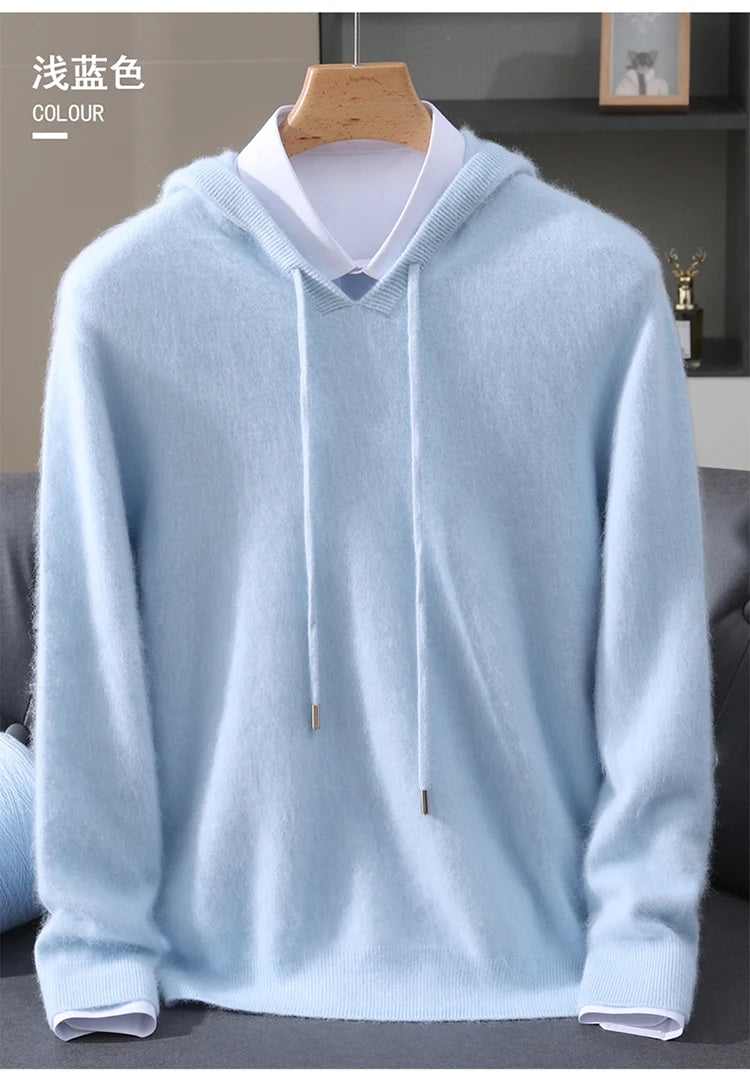 LHZSYY 100% Pure Mink Cashmere Hooded Sweater Men's Hooded Knitted Pullover Business Casual Loose Hoodie Autumn Bottoming Shirt