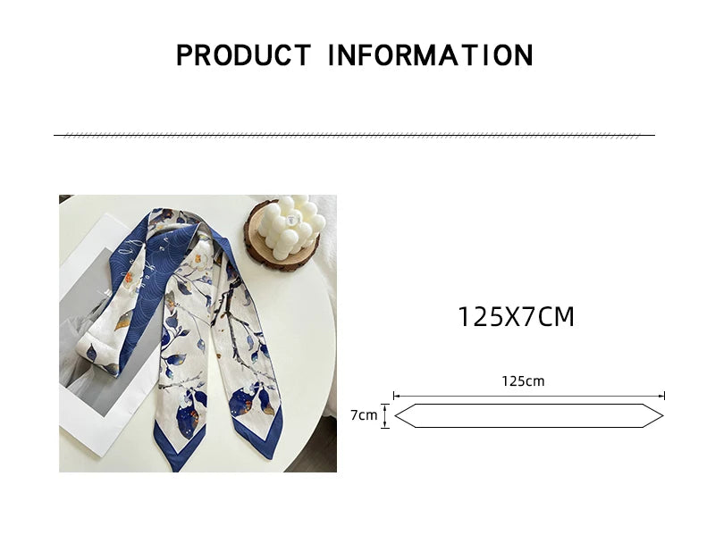 New Long Bag Scarf Women Hair Band Lady Accessories Print Skinny Scarves Headband Satin Ribbon Neck Tie Decorative Bag Scarves