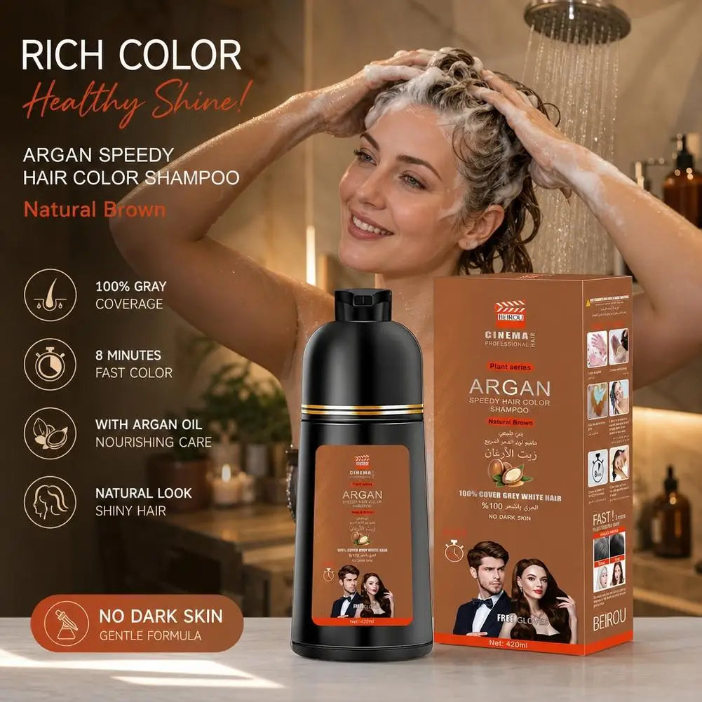 3-in-1 Collagen Argan Oil Shampoo Long-Lasting Black Hair Dye Shampoo for Men Women Nourishes Colors Gray Hair, 420ml Formula