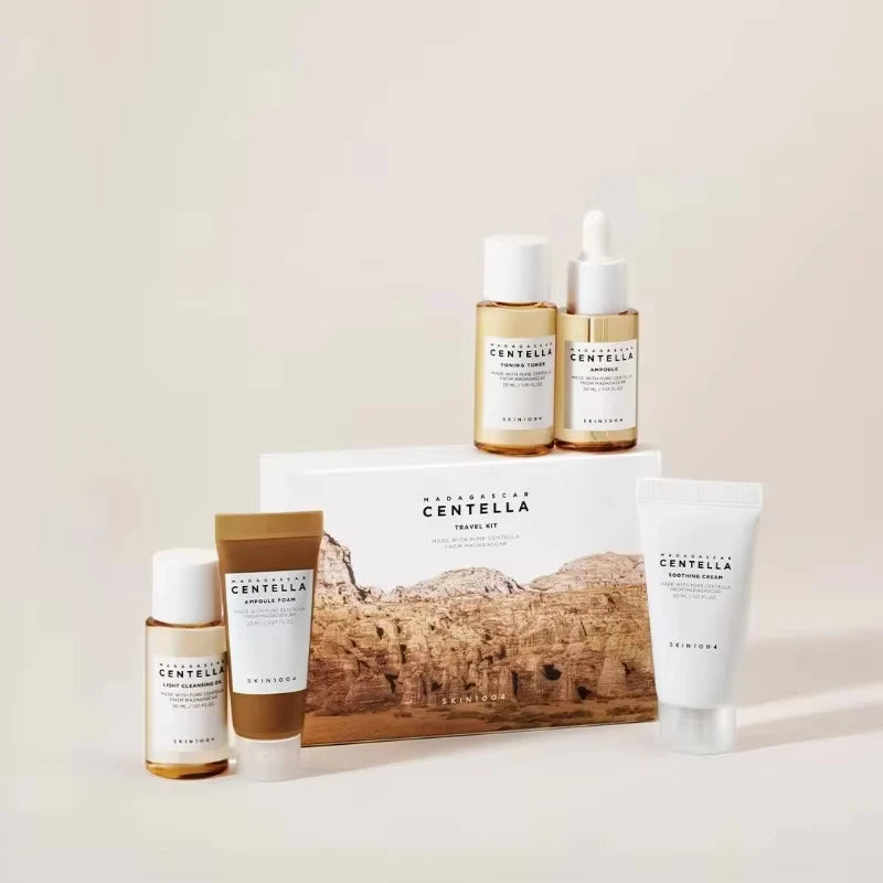 5Pcs Korea SkinCare Centella Travel Kit Set Cleansing Oil Toner Foam Ampoule Cream Cica Non-Sticky Soothe Redness Repair Skin