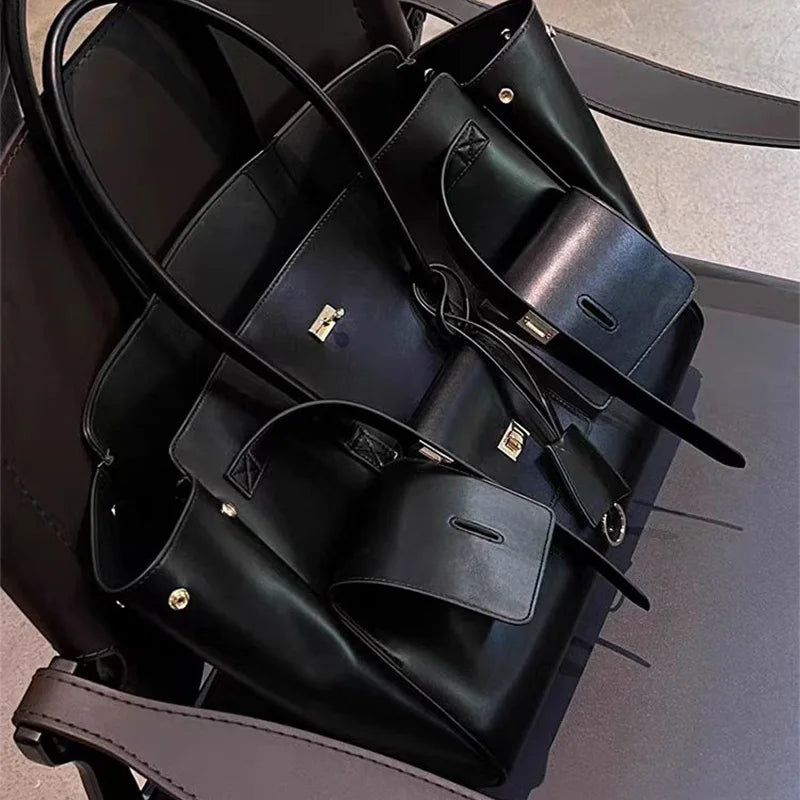 High-quality Soft PU Leather Brand Tote Bag, Lock Design Large-capacity Storage Handbag, Women Commuter Shoulder Bag For Daily