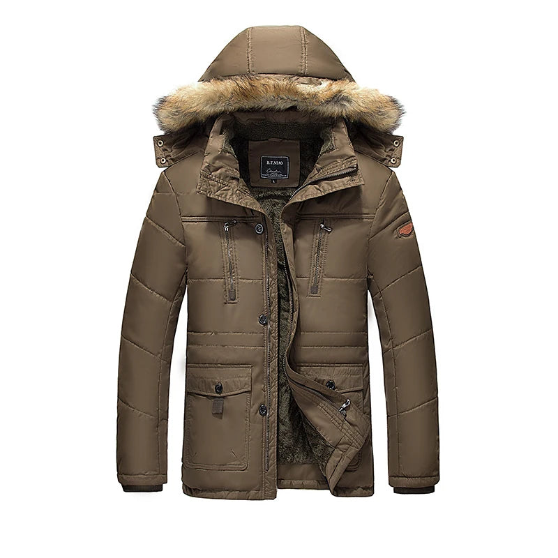 Solid Parkas Male Coat Large Size Clothing Parka Outdoor Men's Winter Jacket Plus Velvet Thick Warm Multi Pocket Jackets