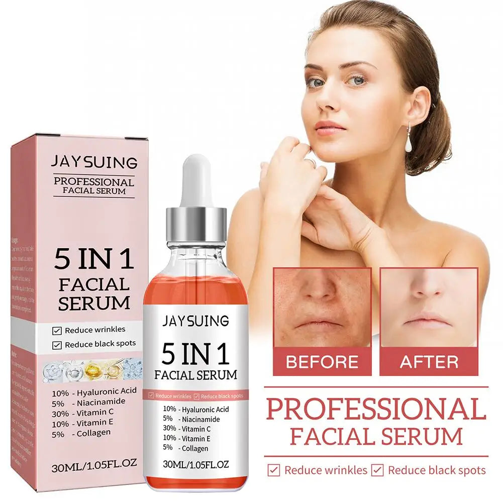 5 In 1 Face Serum Moisturizing Whitening Anti Wrinkle Aging Vitamin C Hyaluronic Acid Facial Serum Shrink Pores Skin Care 30ml