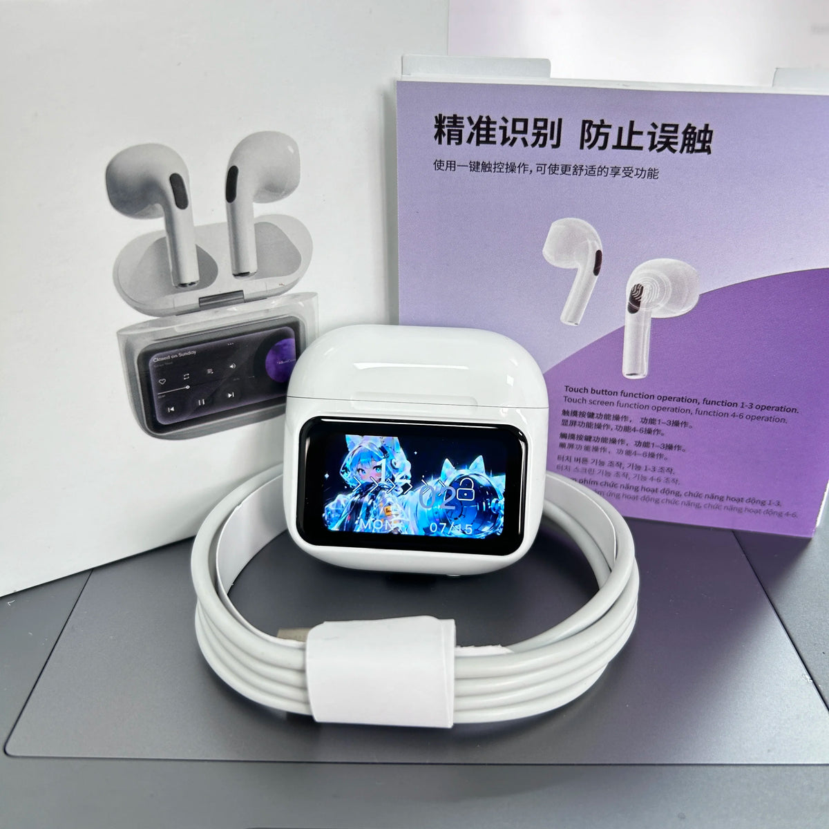 Multi-language New Arrival Headphones W12ENC Noise Reduction Smart Screen Waterproof Sports Bluetooth Headset Headphones Factory