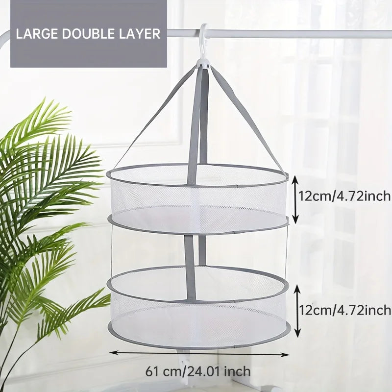 1/2 Layer Clothes Dryer Basket With Hanging Hook Fine Mesh Polyester Household Towels Foldable Baby Sweater Drying Rack For Home