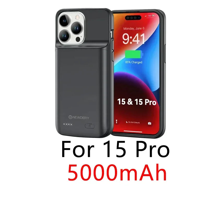 NEWDERY 4800mAh Battery Charger Case for iPhone 12 13 14 15 Pro Max/12mini/13mini Power Case Portable Charging Power Bank Cover