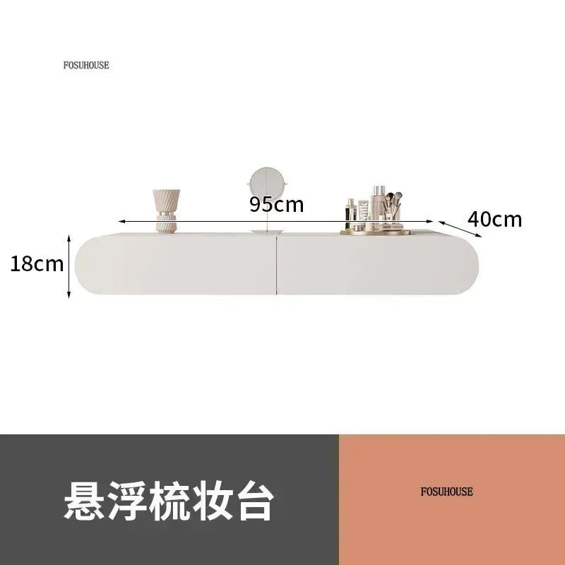 Off-white Hanging Dressing Table Minimalist Wall Mounted Vanity Unit with Mirror Bedroom Furniture Modern Design