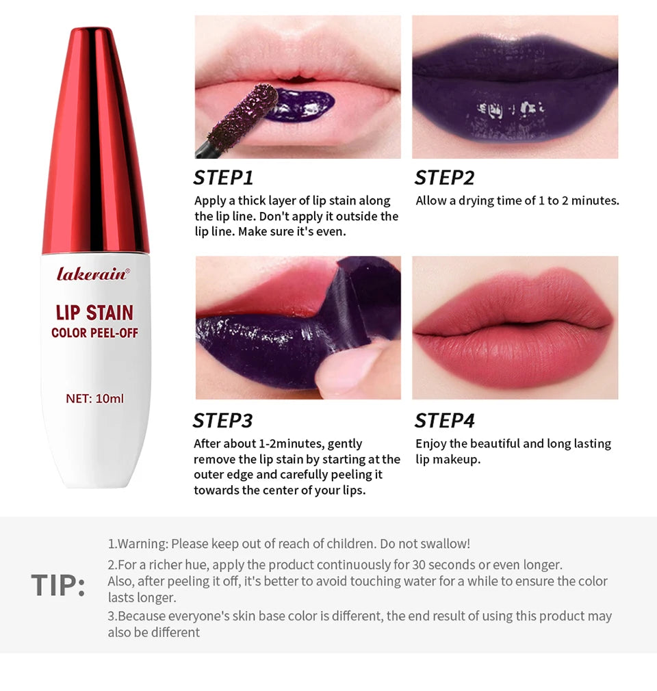 Lakerain Peel-off Lip Gloss Matte Natural Mist Lip Tinted Waterproof Long Lasting Lipstick Makeup Tear Contour Stain Cosmetics